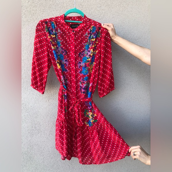 Saloni Women's Saloni Scarlet Tyra Button Down Silk Shirt Dress Size 6 - Picture 12 of 15